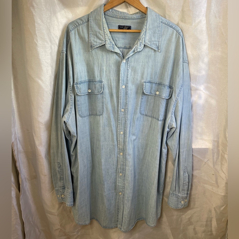 Plus Size Tall Blue Jean Denim Long Sleeve Collared Button Down Dress Shirt Top